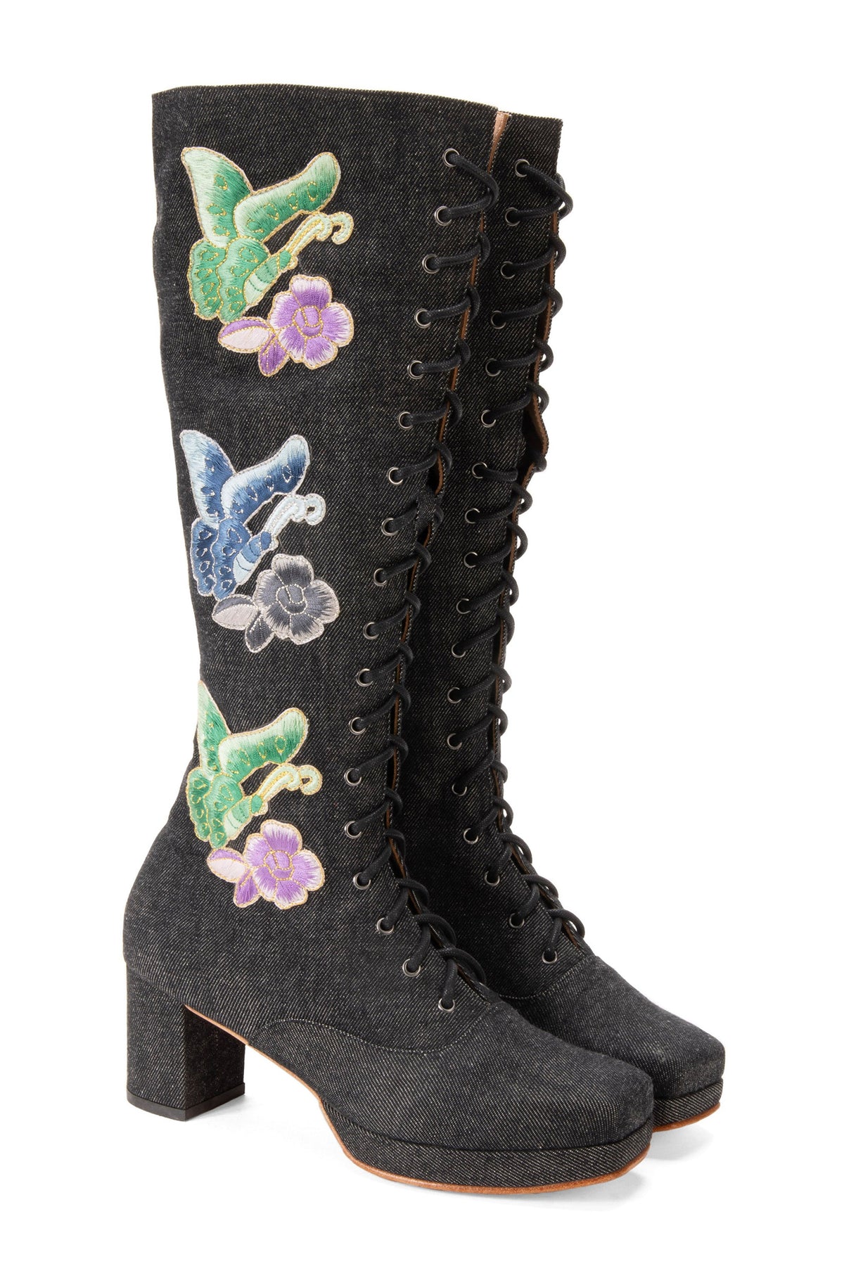 John Fluevog x Anna Sui Butterfly Boots - Black Denim | Anna Sui