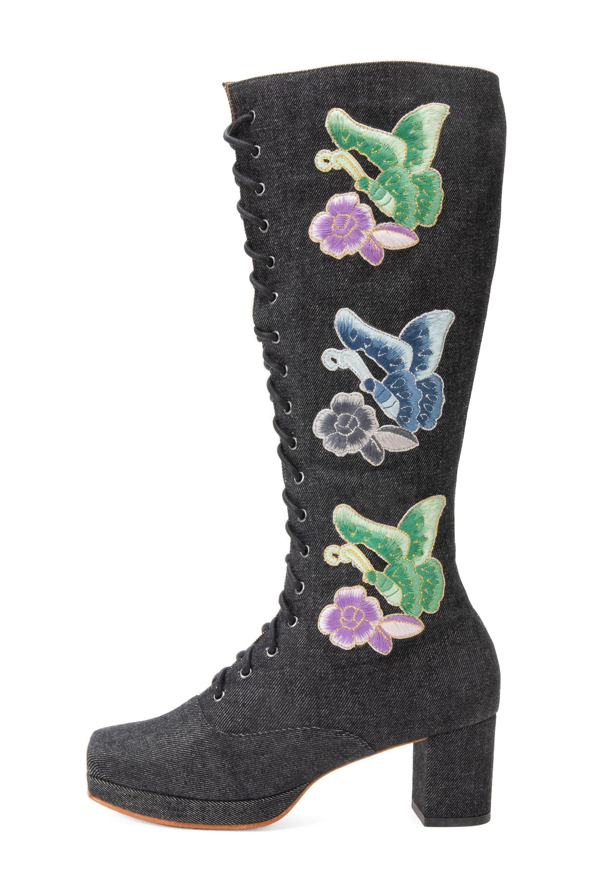 John Fluevog x Anna Sui Butterfly Boots - Black Denim | Anna Sui
