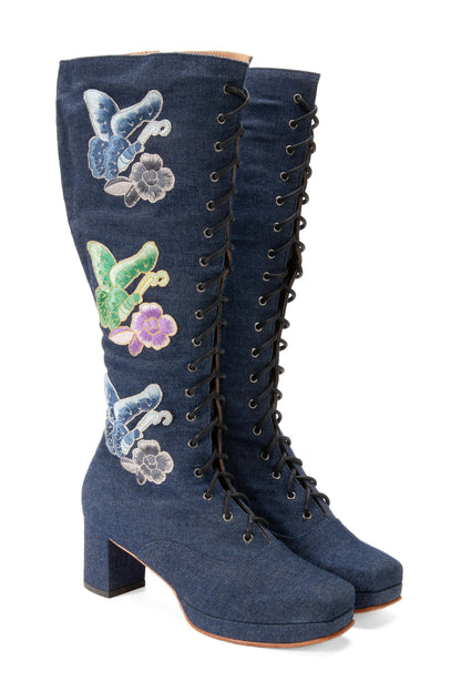 John Fluevog x Anna Sui Butterfly Boots - Denim Blue | Anna Sui