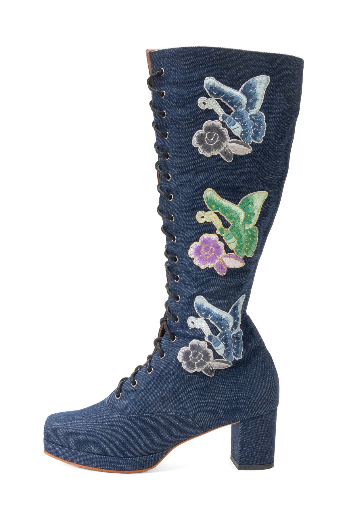 John Fluevog x Anna Sui Butterfly Boots - Denim Blue | Anna Sui
