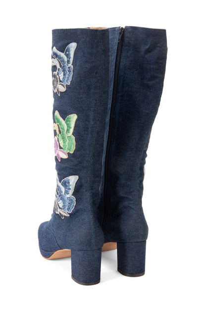 John Fluevog x Anna Sui Butterfly Boots - Denim Blue | Anna Sui