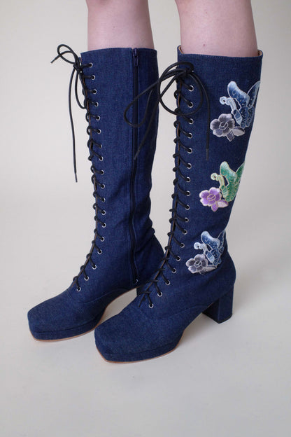 John Fluevog x Anna Sui Butterfly Boots - Denim Blue | Anna Sui