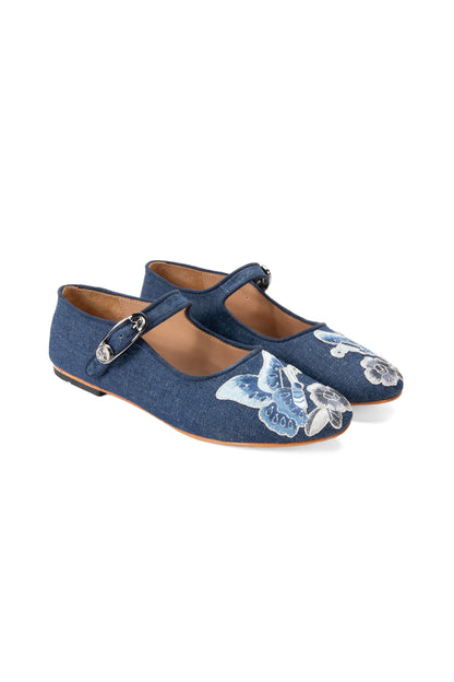 John Fluevog x Anna Sui Butterfly Mary Janes - Denim Blue | Anna Sui