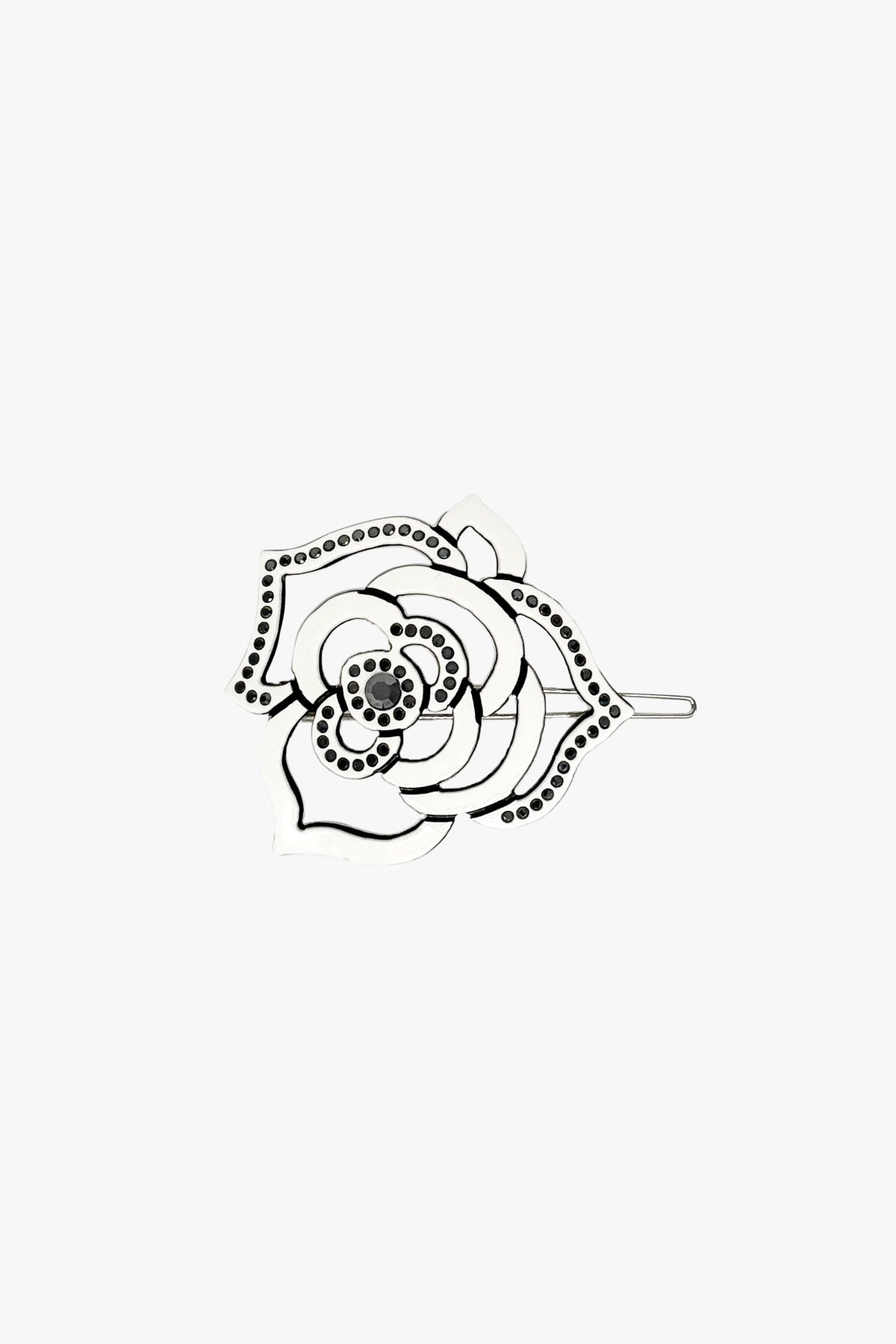 Cutout Crystal Embroidered Rose Side Barrette-White | Anna Sui