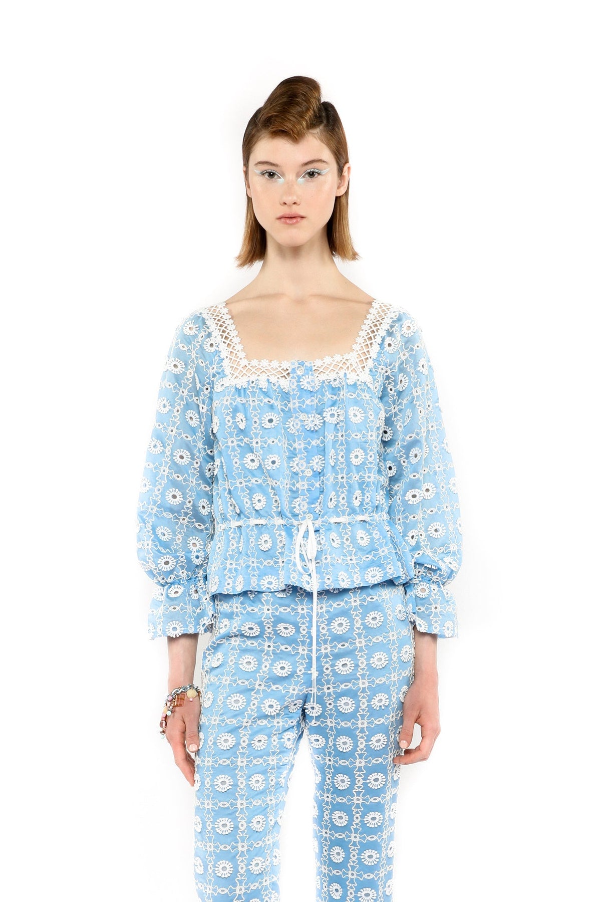 Lattice Lace Embroidery Tie Blouse | Anna Sui