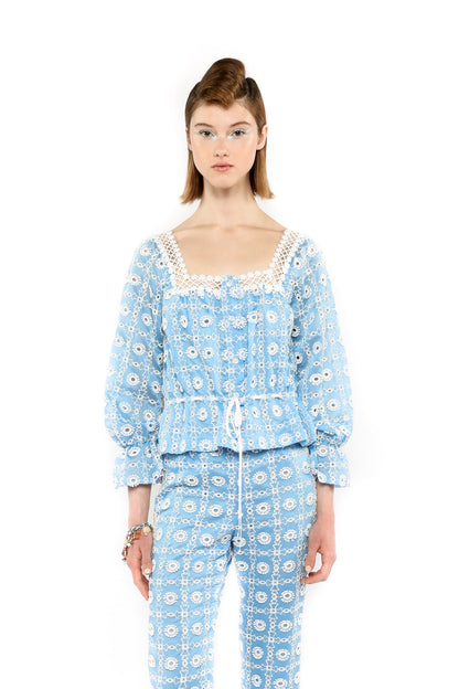 Lattice Lace Embroidery Tie Blouse | Anna Sui