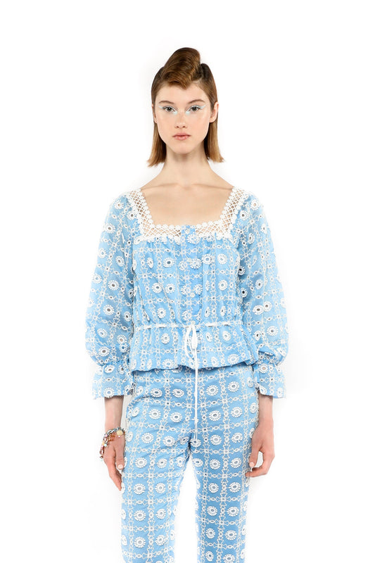 Lattice Lace Embroidery Tie Blouse | Anna Sui
