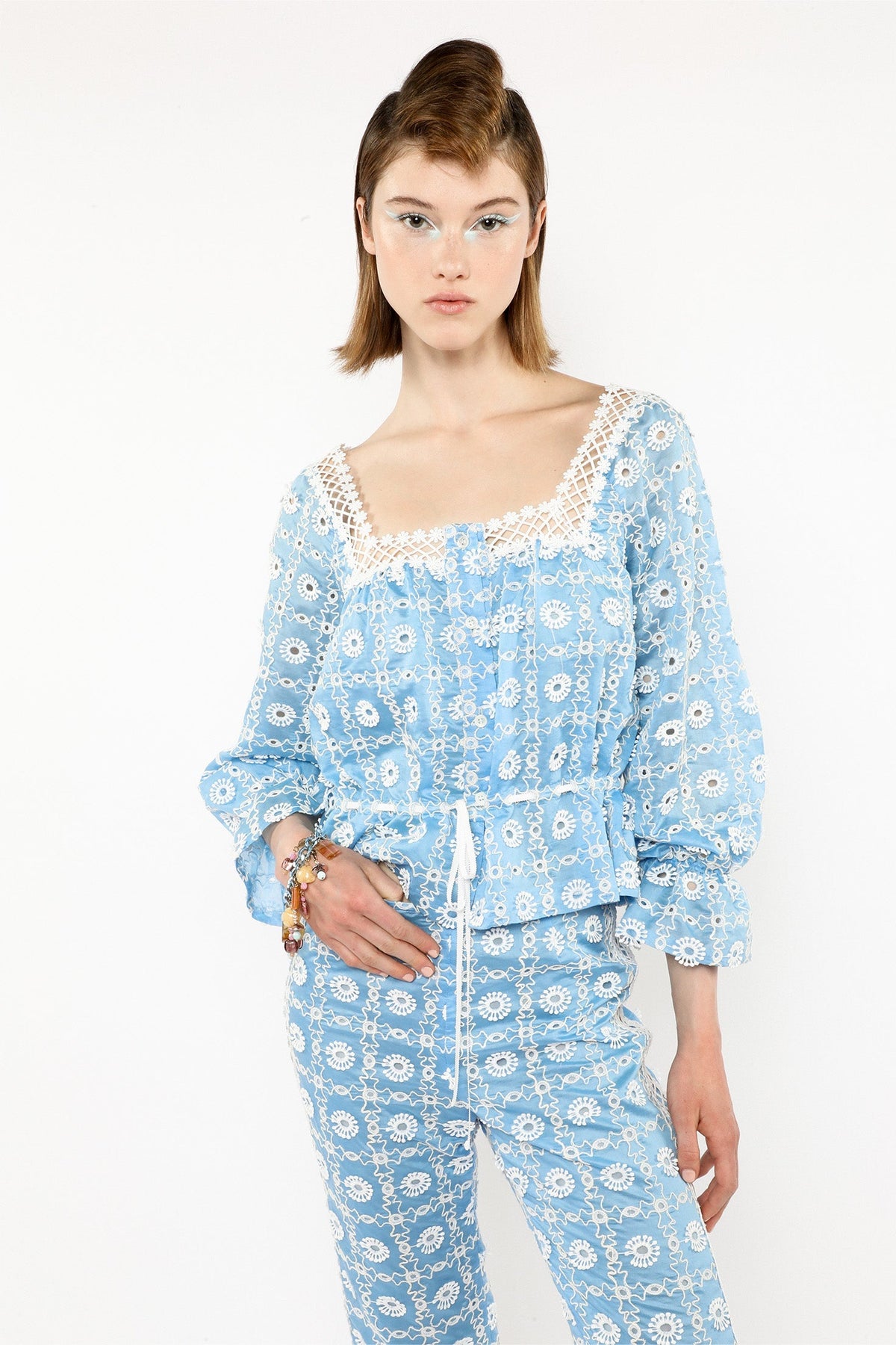 Lattice Lace Embroidery Tie Blouse | Anna Sui