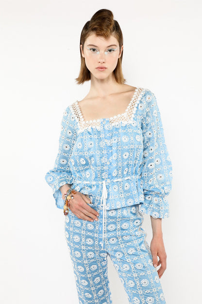 Lattice Lace Embroidery Tie Blouse | Anna Sui