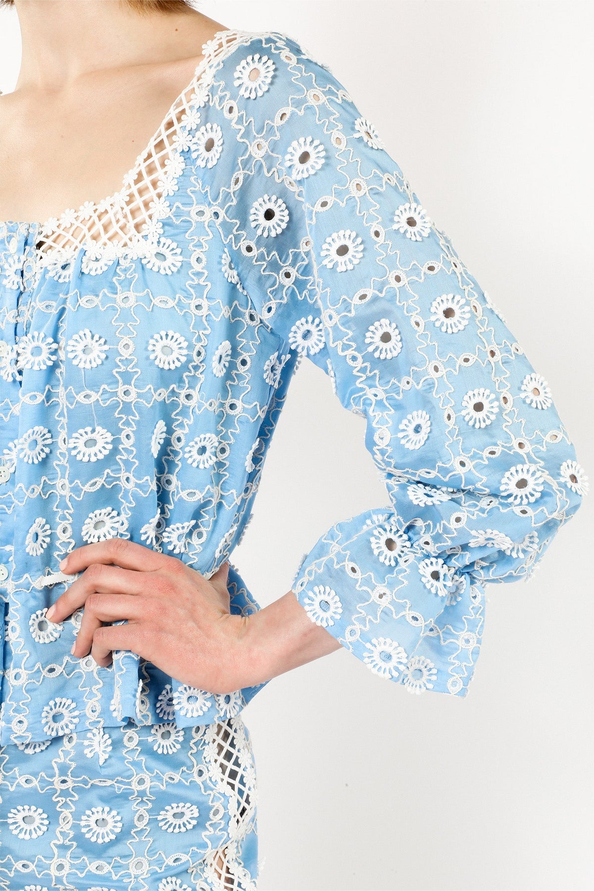 Lattice Lace Embroidery Tie Blouse | Anna Sui