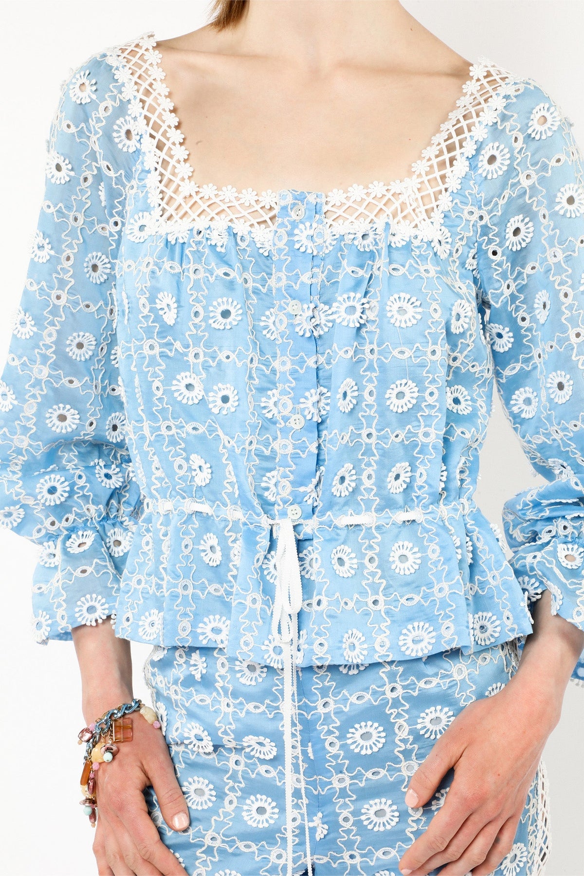 Lattice Lace Embroidery Tie Blouse | Anna Sui