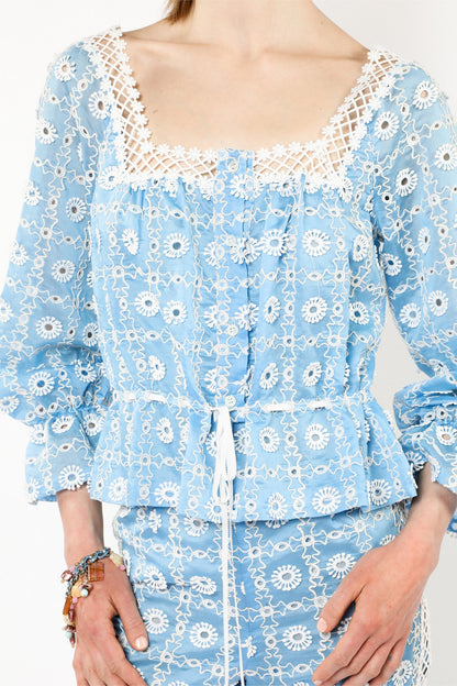 Lattice Lace Embroidery Tie Blouse | Anna Sui