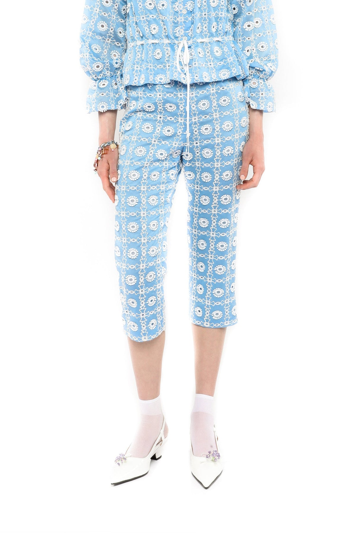 Lattice Lace Embroidery Capri Pants | Anna Sui