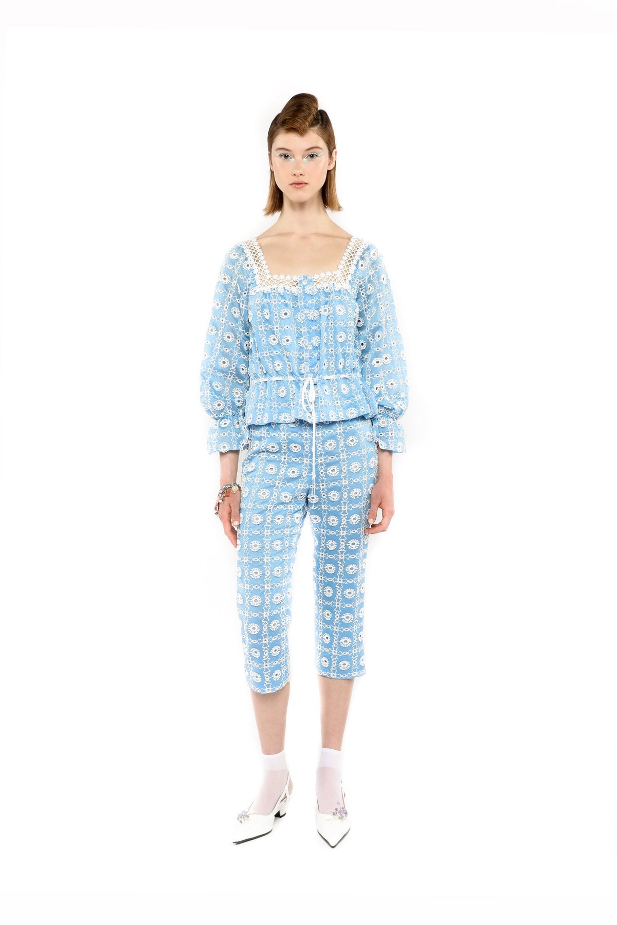 Lattice Lace Embroidery Capri Pants | Anna Sui