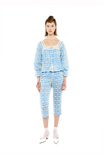 Lattice Lace Embroidery Capri Pants | Anna Sui