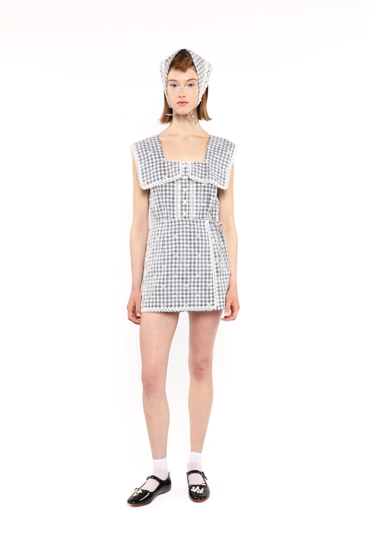 Daisy Embroidery on Gingham Tie Romper | Anna Sui