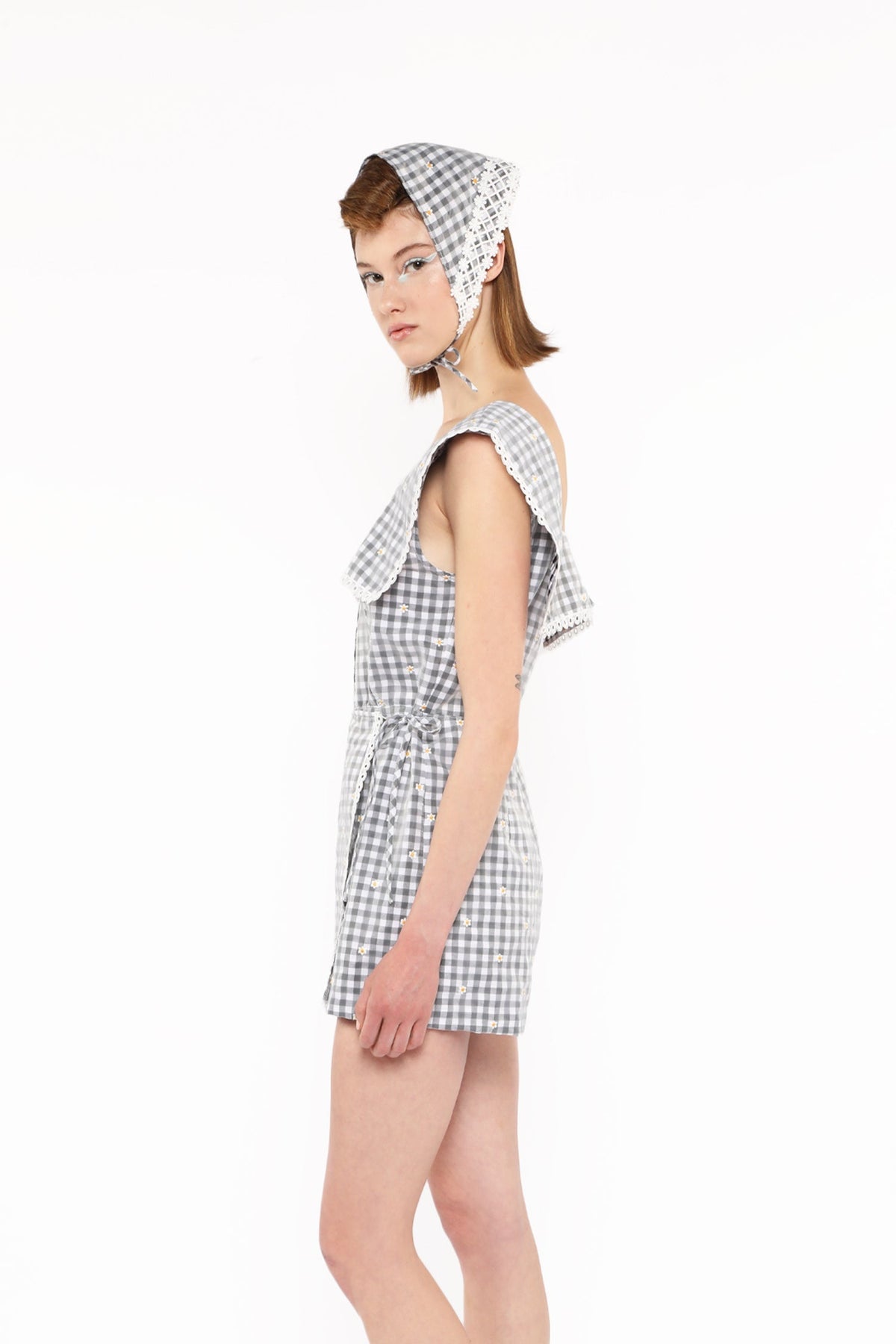 Daisy Embroidery on Gingham Tie Romper | Anna Sui