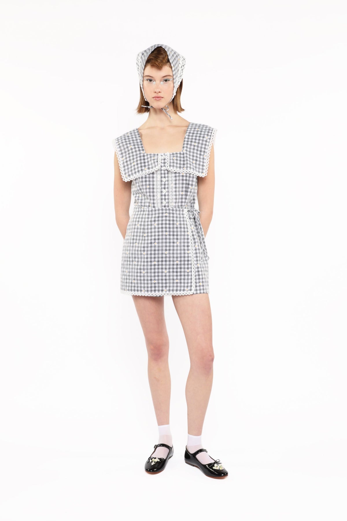 Daisy Embroidery on Gingham Tie Romper | Anna Sui