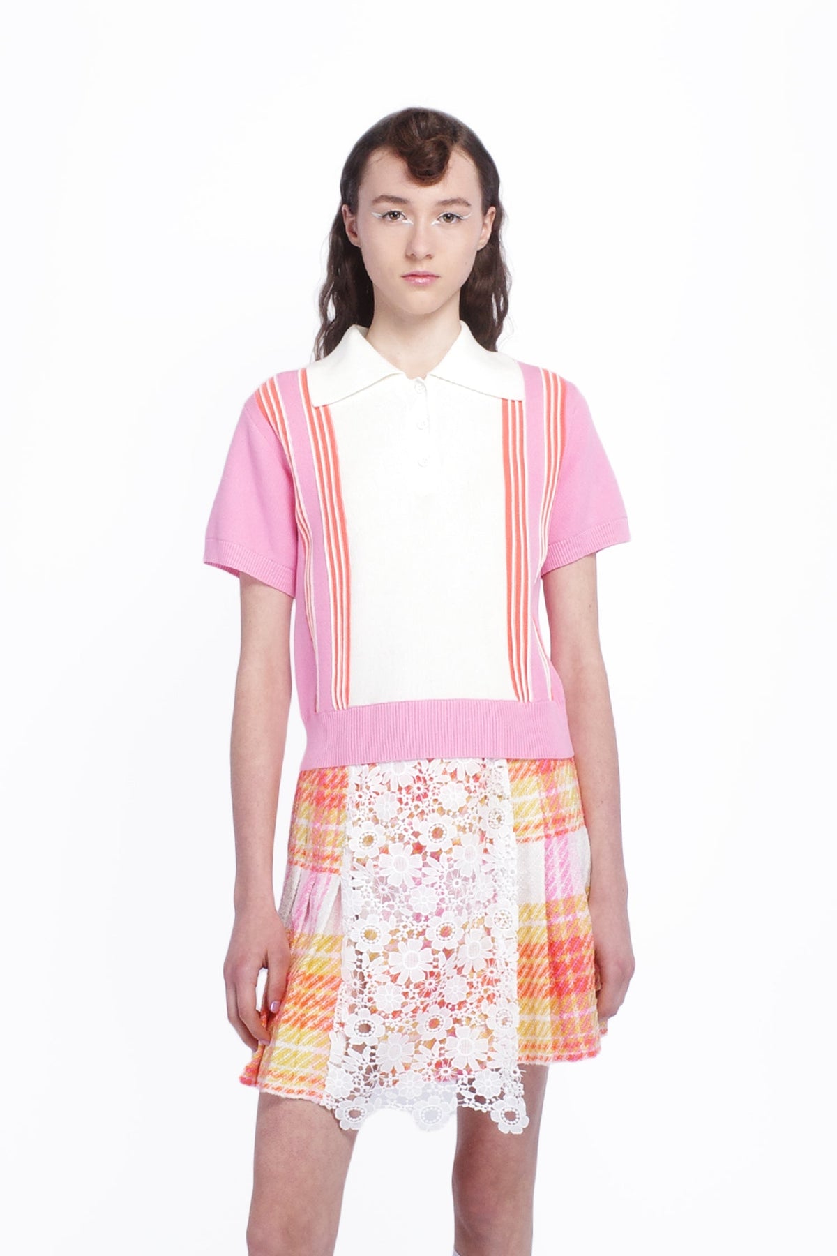 Amalfi Polo Knit Short Sleeve Top - Pink | Anna Sui