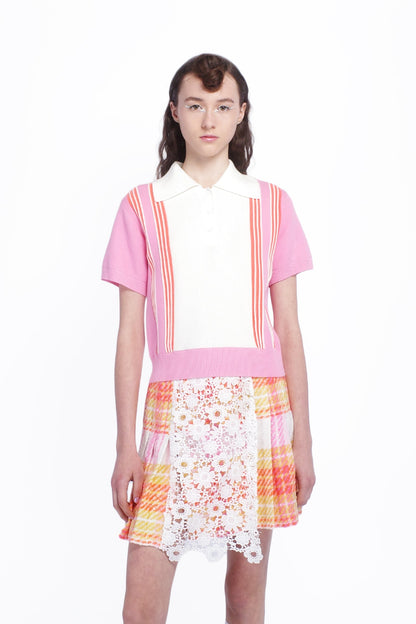 Amalfi Polo Knit Short Sleeve Top - Pink | Anna Sui