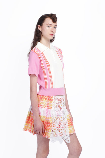 Amalfi Polo Knit Short Sleeve Top - Pink | Anna Sui