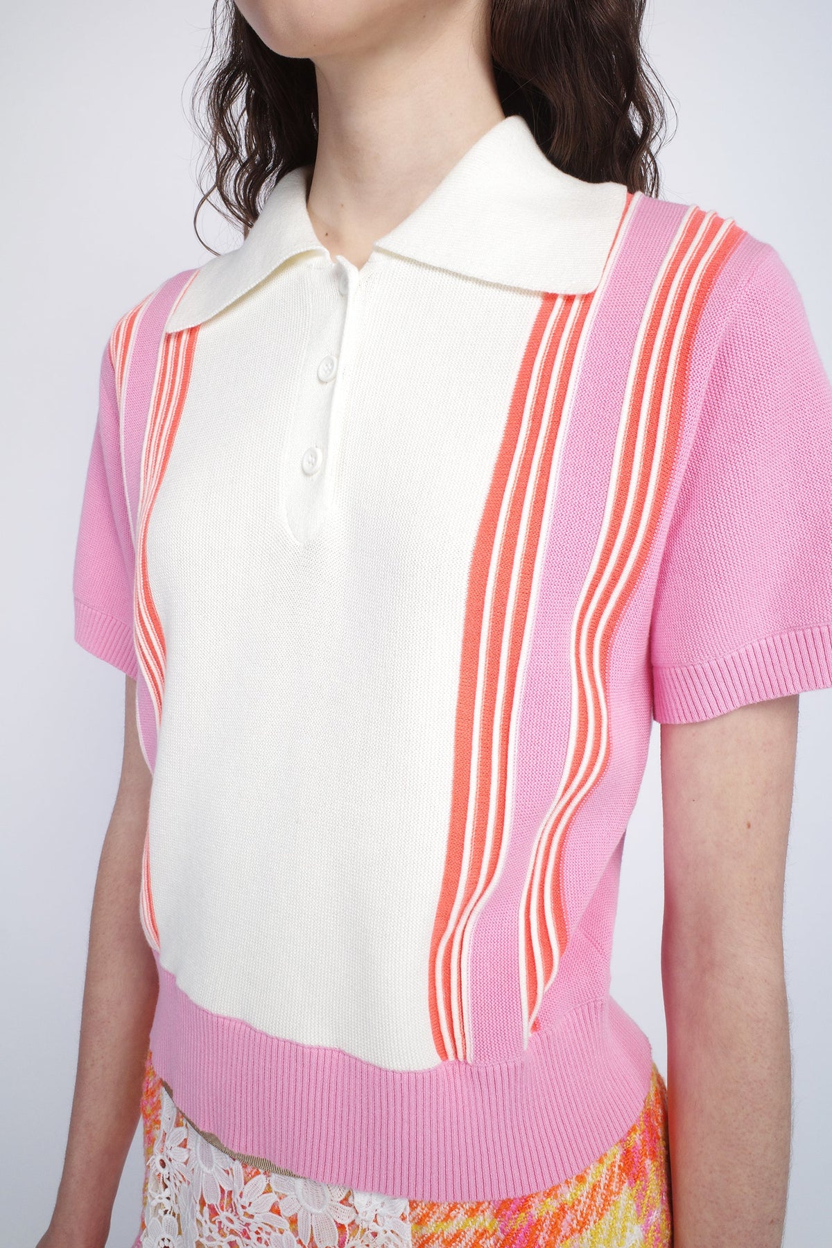 Amalfi Polo Knit Short Sleeve Top - Pink | Anna Sui
