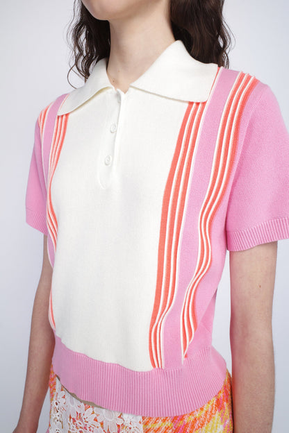 Amalfi Polo Knit Short Sleeve Top - Pink | Anna Sui