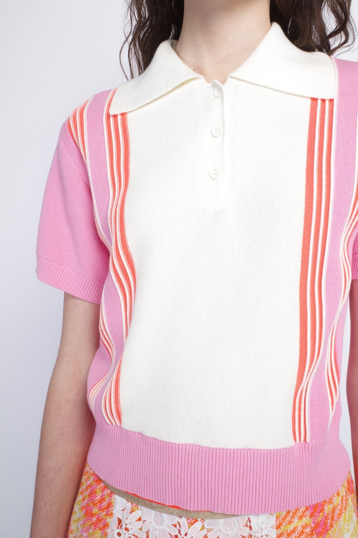 Amalfi Polo Knit Short Sleeve Top - Pink | Anna Sui