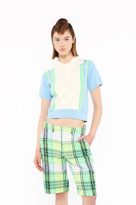 Amalfi Polo Knit Short Sleeve Top - Baby Blue | Anna Sui