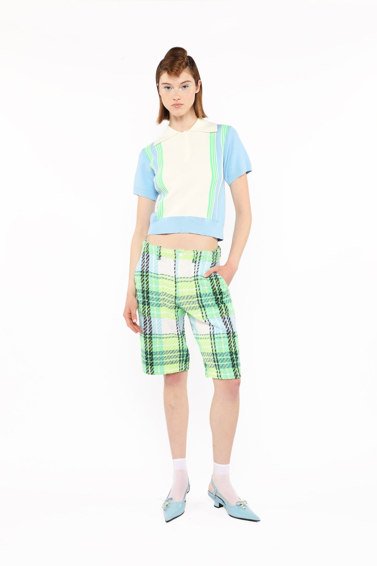 Amalfi Polo Knit Short Sleeve Top - Baby Blue | Anna Sui