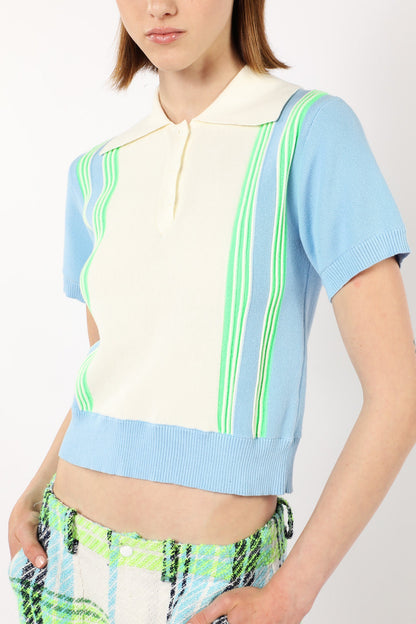 Amalfi Polo Knit Short Sleeve Top - Baby Blue | Anna Sui