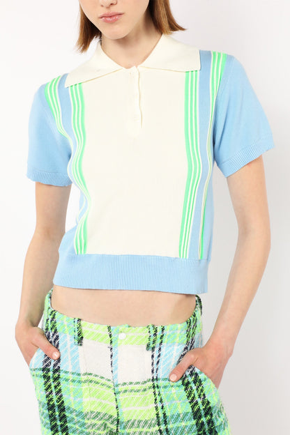 Amalfi Polo Knit Short Sleeve Top - Baby Blue | Anna Sui