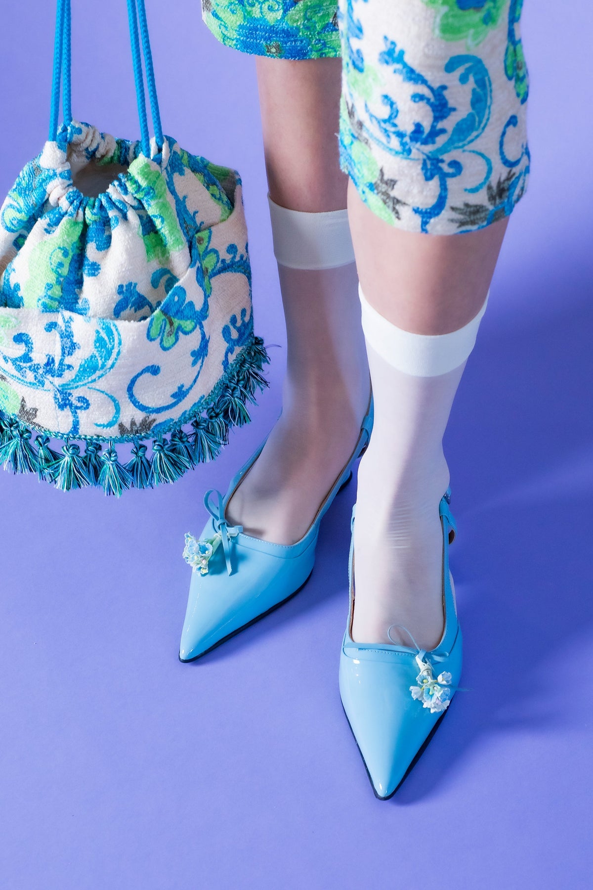 John Fluevog x Anna Sui Slingback Heels - Blue | Anna Sui