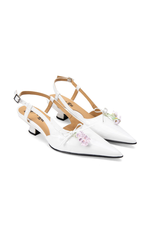 John Fluevog x Anna Sui Slingback Heels - White | Anna Sui