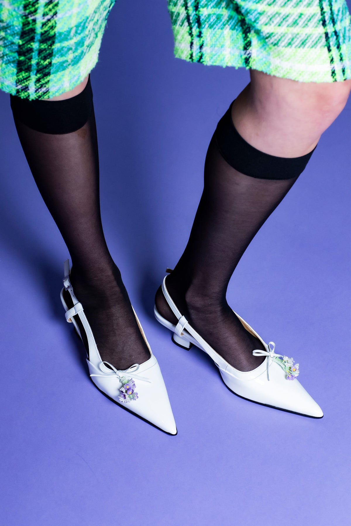John Fluevog x Anna Sui Slingback Heels - White | Anna Sui