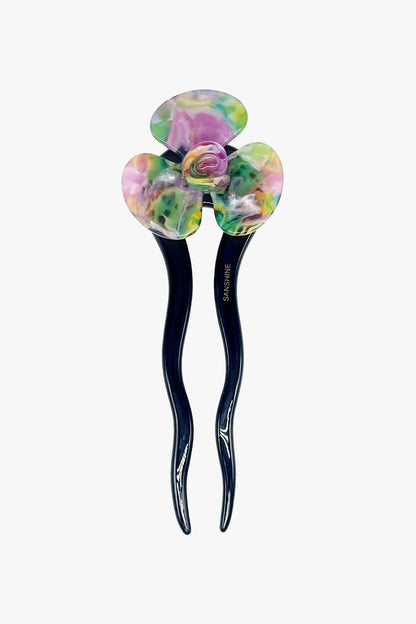Spring Flower Chignon Hair Pin- Muted Green & Purple | Anna Sui