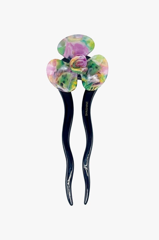Spring Flower Chignon Hair Pin- Muted Green & Purple | Anna Sui