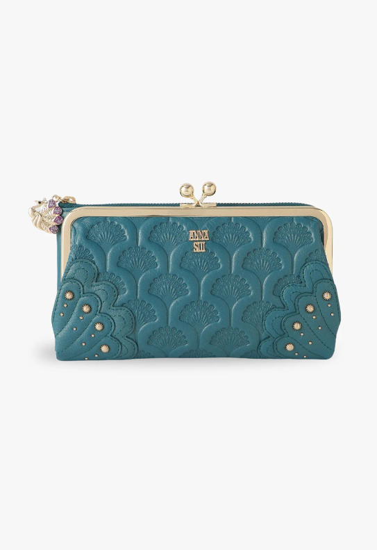 Peacock Embossed Wallet - Turquoise | Anna Sui