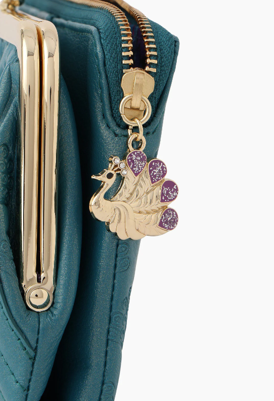 Peacock Embossed Wallet - Turquoise | Anna Sui