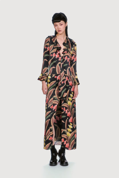Feather Fern Crinkle Rayon Ruffle Tie Dress | Anna Sui