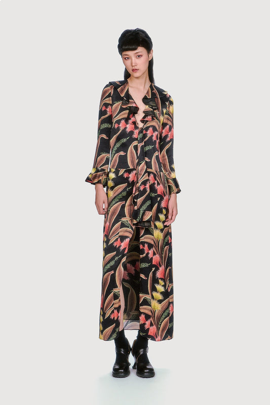 Feather Fern Crinkle Rayon Ruffle Tie Dress | Anna Sui