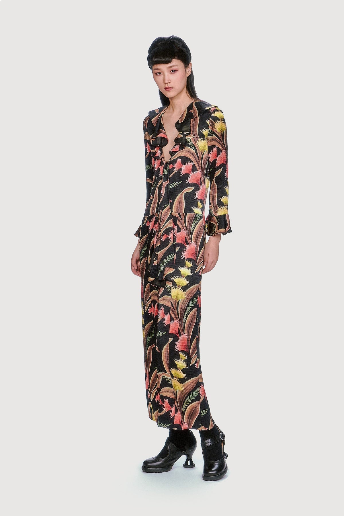 Feather Fern Crinkle Rayon Ruffle Tie Dress | Anna Sui