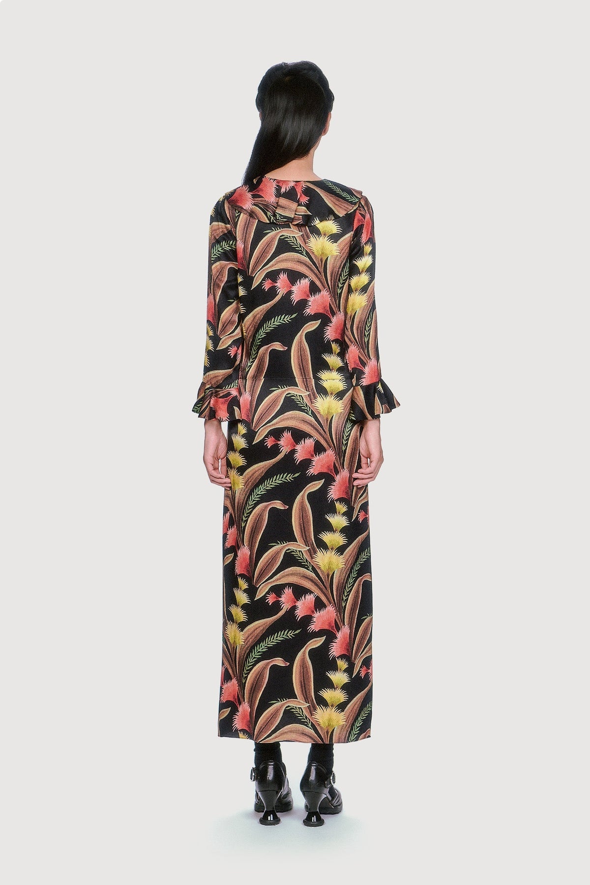 Feather Fern Crinkle Rayon Ruffle Tie Dress | Anna Sui