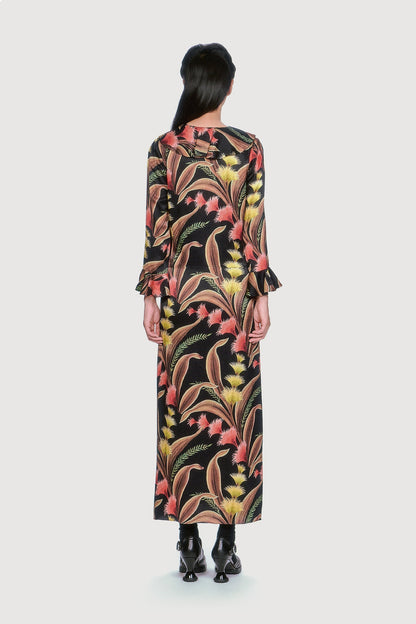 Feather Fern Crinkle Rayon Ruffle Tie Dress | Anna Sui