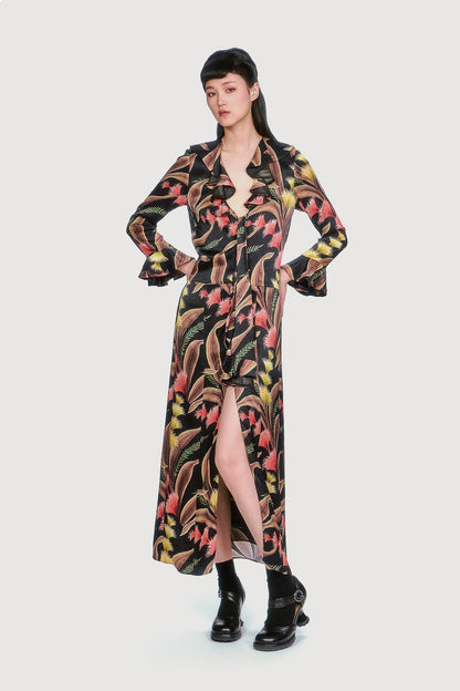 Feather Fern Crinkle Rayon Ruffle Tie Dress | Anna Sui
