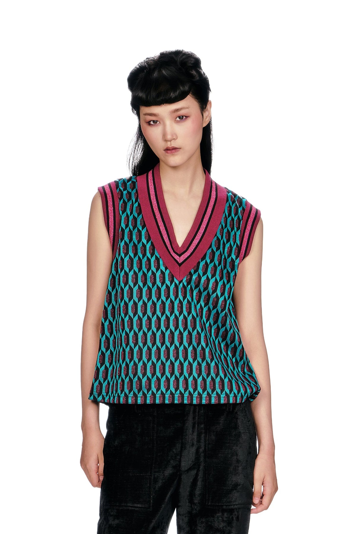 Glitter Geo Jacquard Pullover Vest | Anna Sui