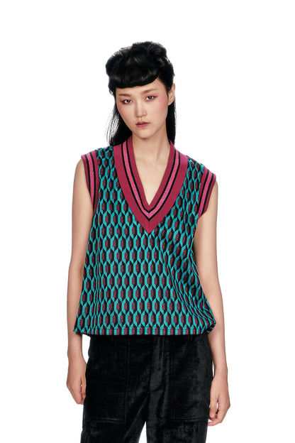 Glitter Geo Jacquard Pullover Vest | Anna Sui