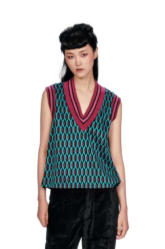 Glitter Geo Jacquard Pullover Vest | Anna Sui