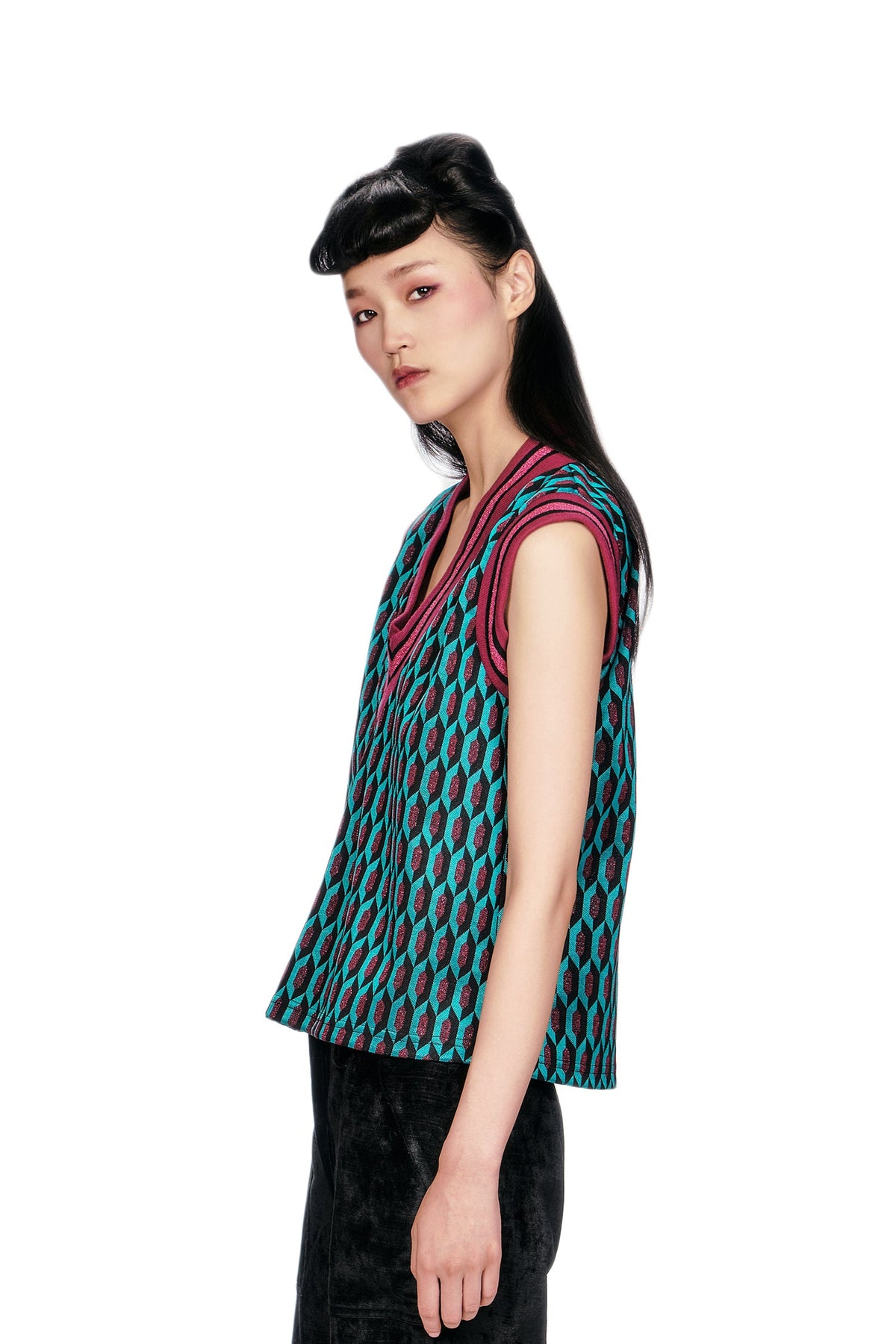 Glitter Geo Jacquard Pullover Vest | Anna Sui