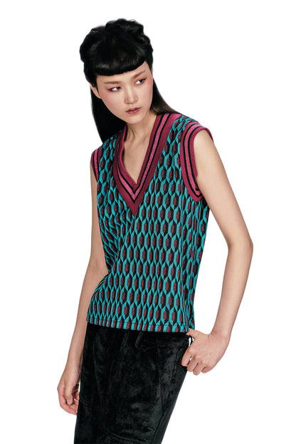 Glitter Geo Jacquard Pullover Vest | Anna Sui